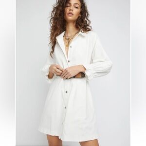 Free People Hannah White Denim Long Sleeve Mini Dress Size XS